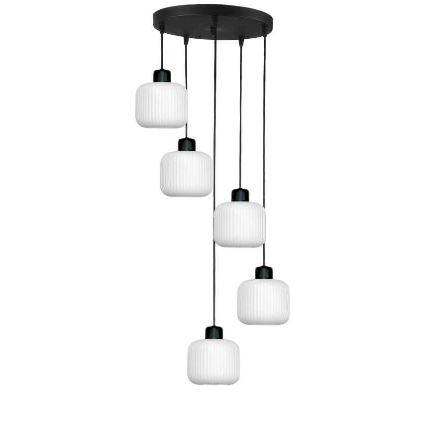 LAMPA SUFITOWA WISZĄCA CZARNA KLOSZ SZKLANY BIAŁY BEKA BIANCO 14-960