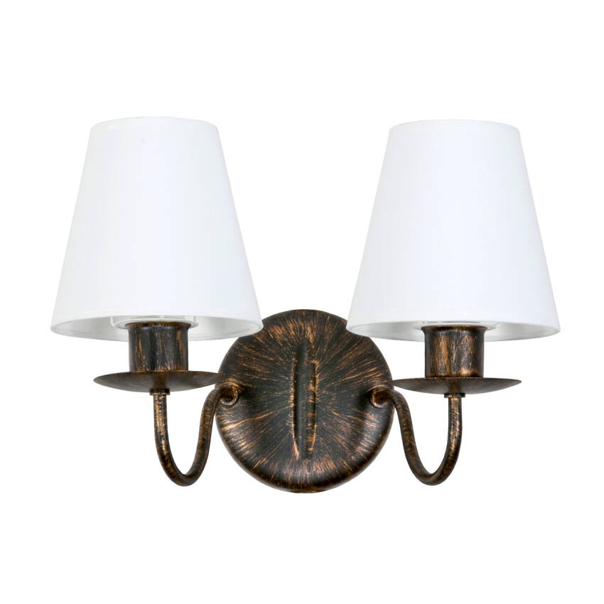 KINKIET ŚCIENNY DO SYPIALNI LED RETRO BIAŁY KLOSZ STARE ZŁOTO 2xE27 RUTH NEGRO 11-914