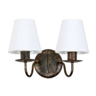 KINKIET ŚCIENNY DO SYPIALNI LED RETRO BIAŁY KLOSZ STARE ZŁOTO 2xE27 RUTH NEGRO 11-914