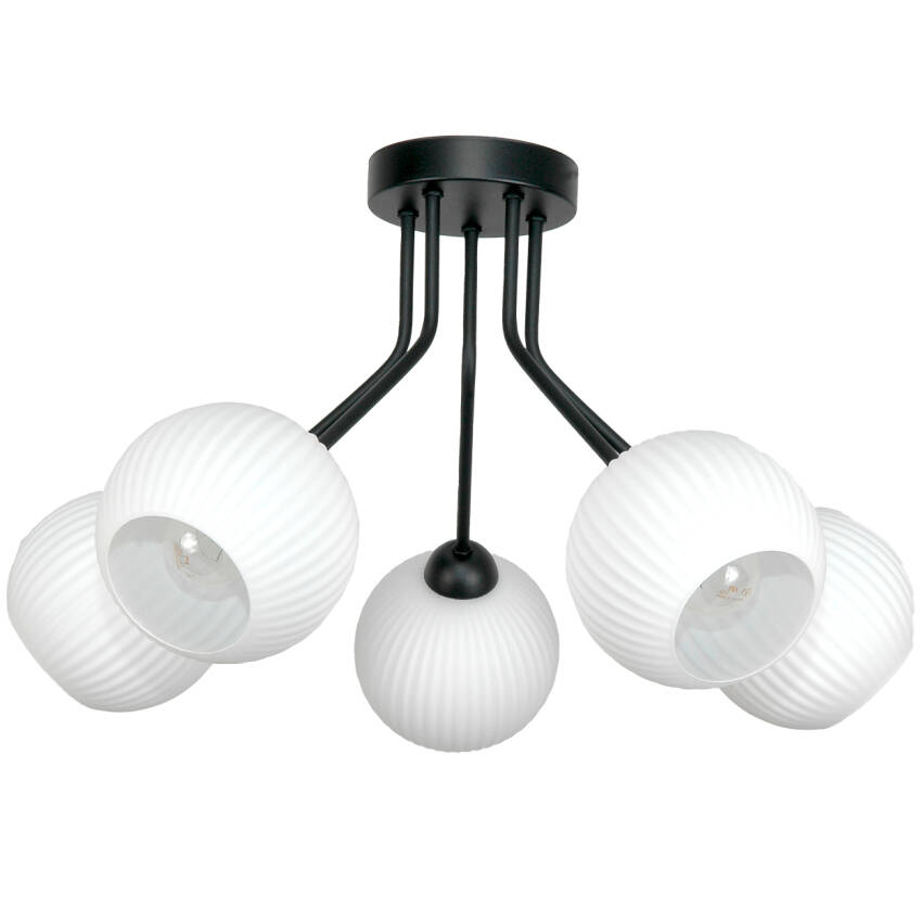 LAMPA WISZĄCA SUFITOWA ŻYRANDOL LED DO SALONU BIAŁE KULE CZARNA LOFT 5xE27 15-210 ITAL