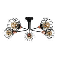 LAMPA SUFITOWA WISZĄCA ŻYRANDOL LOFT DO SALONU CZARNA KOSZYKI LED 5xE27 RALF 14-630