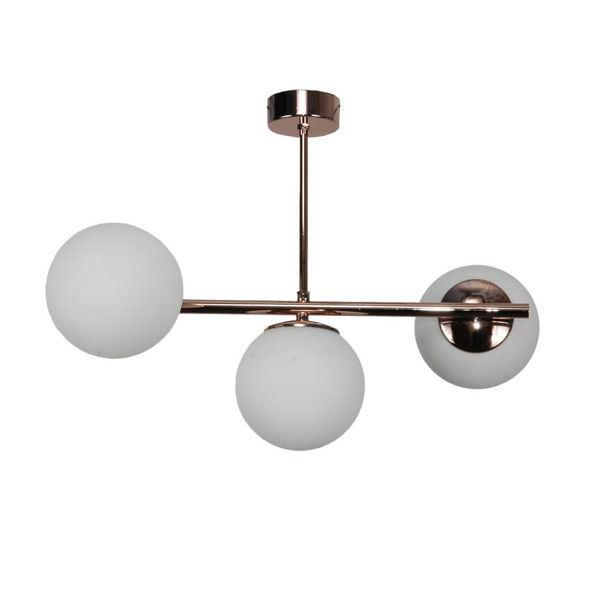 LAMPA SUFITOWA WISZĄCA KULE BIAŁE MIEDŹ GLAMOUR DO KUCHNI NAD STÓŁ 3xE14 TITAN COPPER 15-592