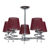 LAMPA WISZĄCA SUFITOWA ŻYRANDOL PLAFON LED DO SALONU CZERWONY ABAŻUR 5xE27 QUEEN RED II 12-690