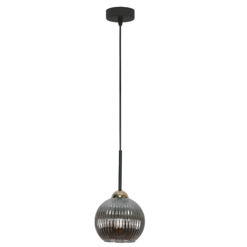 LAMPA SUFITOWA WISZĄCA CZARNA KLOSZ SZKLANY GRAFITOWY PION 15-025