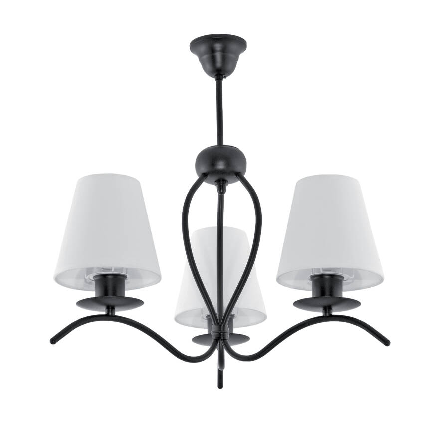 LAMPA WISZĄCA SUFITOWA ŻYRANDOL LOFT DO SALONU CZARNA BIAŁE ABAŻURY 3xE27 RAMONA NEGRO 12-322