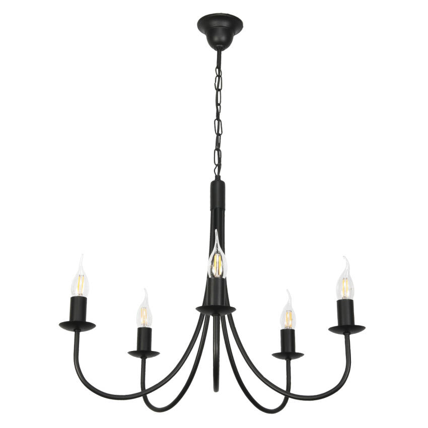 	LAMPA WISZĄCA SUFITOWA ŻYRANDOL LED RETRO DO SALONU VINTAGE CZARNA 5xE14 LUMEN NEGRO 14-880