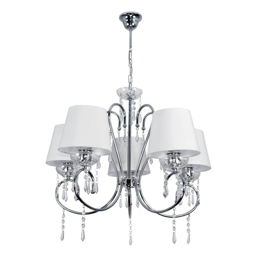 LAMPA WISZĄCA SUFITOWA ŻYRANDOL GLAMOUR DO SALONU BIAŁY ABAŻUR 5xE27 NOLA BIANCO 12-380