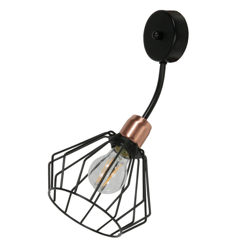 KINKIET ŚCIENNY ŁAZIENKOWY DRUCIANY KLOSZ CZARNY MIEDZIANY LED 1xE27 FLIP 14-473