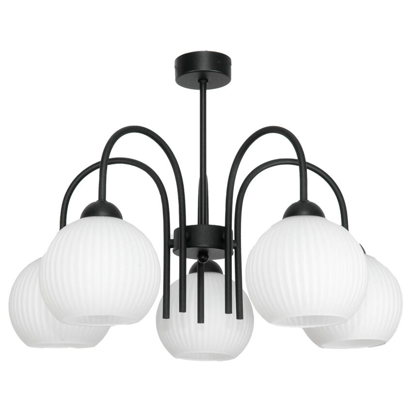 LAMPA WISZĄCA SUFITOWA ŻYRANDOL LED DO KUCHNI LOFT BIAŁE KULE CZARNA 5xE27 15-260 ROLKA
