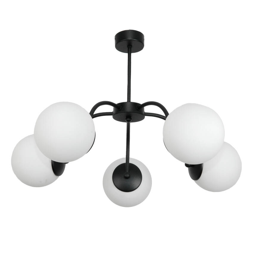 LAMPA WISZĄCA SUFITOWA ŻYRANDOL LOFT DO KUCHNI BIAŁE KULE CZARNA LED 5xE14 15-230 OSKAR