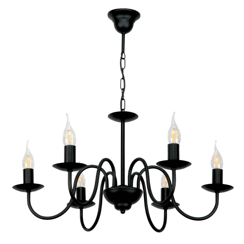 LAMPA WISZĄCA ŻYRANDOL ŚWIECZNIK KLASYCZNY CZARNY 15-510/6 KANDELE