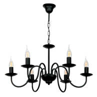 LAMPA WISZĄCA ŻYRANDOL ŚWIECZNIK KLASYCZNY CZARNY 15-510/6 KANDELE