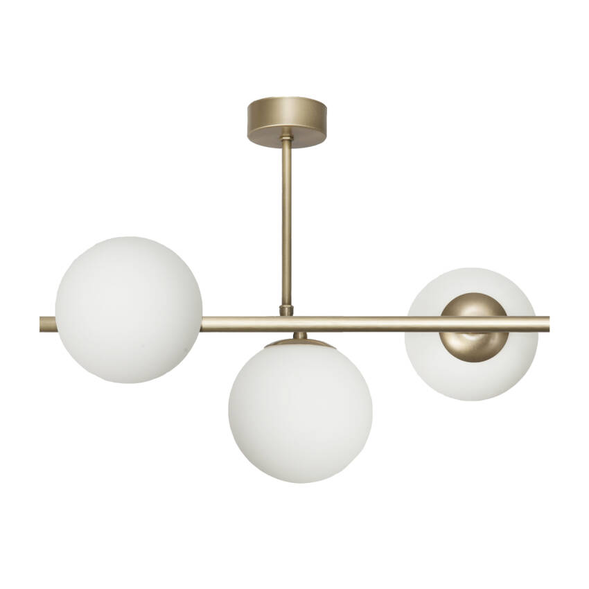 LAMPA WISZĄCA SUFITOWA ŻYRANDOL NAD STÓŁ DO KUCHNI BIAŁE KULE ZŁOTA 3xE14 TITAN PATINA 14-906