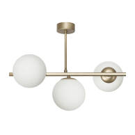 LAMPA WISZĄCA SUFITOWA ŻYRANDOL NAD STÓŁ DO KUCHNI BIAŁE KULE ZŁOTA 3xE14 TITAN PATINA 14-906