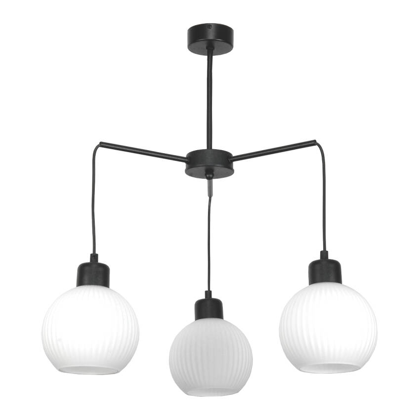 LAMPA WISZĄCA SUFITOWA ŻYRANDOL SYPIALNIA LOFT BIAŁE KULE CZARNA 3xE27 15-272 BETIS