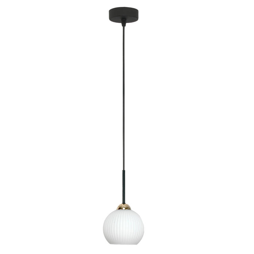 LAMPA SUFITOWA WISZĄCA CZARNA KLOSZ SZKLANY BIAŁY FIONA 14-995