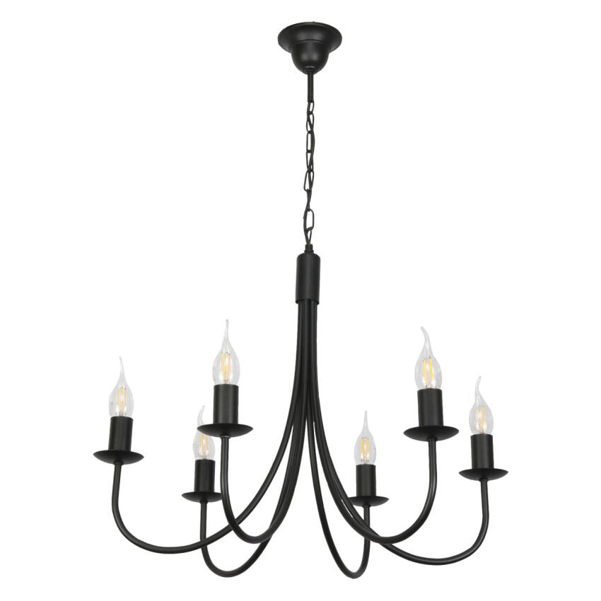 	LAMPA WISZĄCA SUFITOWA ŻYRANDOL LED RETRO DO SALONU VINTAGE CZARNA 6xE14 LUMEN NEGRO 14-886