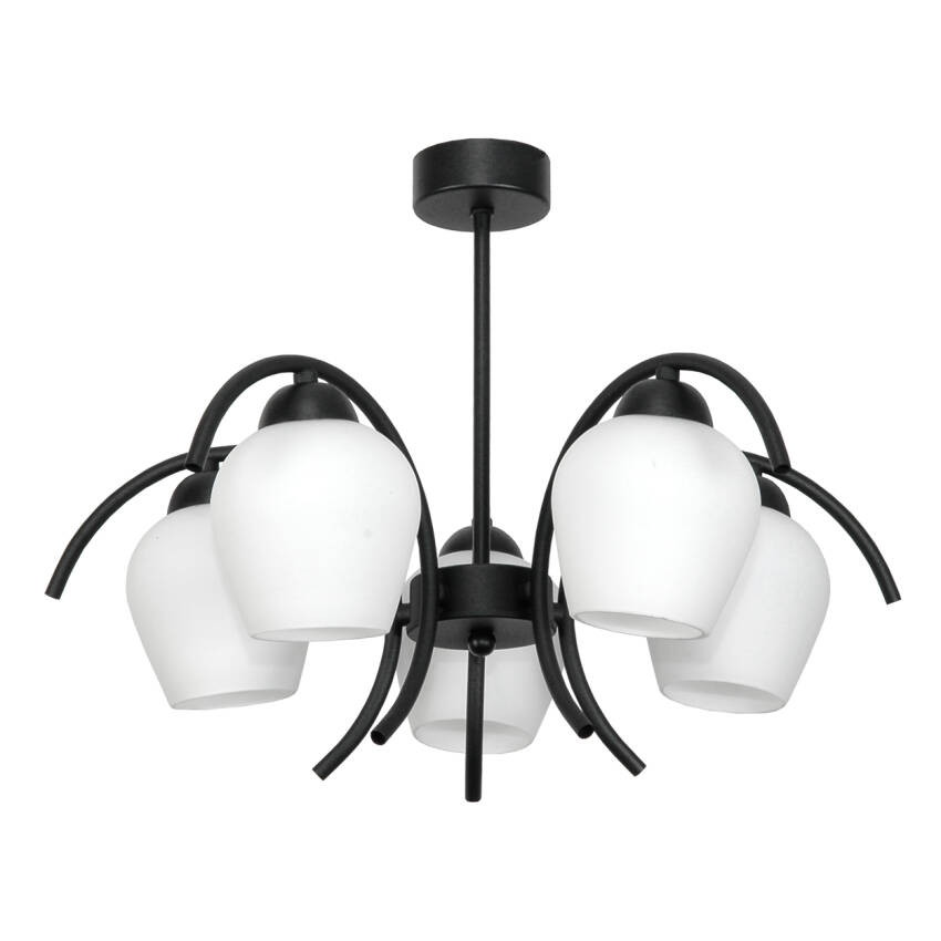 LAMPA WISZĄCA SUFITOWA ŻYRANDOL DO KUCHNI BIAŁE KLOSZE ELEGANCKA LOFT 5xE27 15-320 DANI