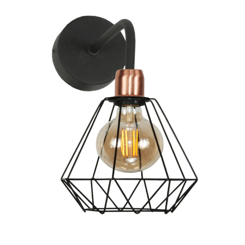 KINKIET ŚCIENNY ŁAZIENKOWY DRUCIANY KLOSZ CZARNY MIEDZIANY LED 1xE27 DONALD 14-513