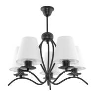 LAMPA WISZĄCA SUFITOWA ŻYRANDOL LOFT DO SALONU CZARNA BIAŁE ABAŻURY 5xE27 RAMONA NEGRO 12-320
