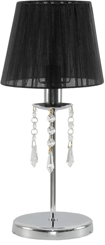 Lampa stołowa świecznik chrom z kryształkami abażur czarnyFRANCES 11-396