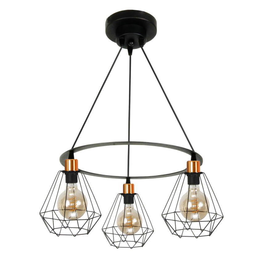 LAMPA WISZĄCA SUFITOWA OKRĄGŁA ŻYRANDOL LOFT NAD STÓŁ DRUCIANE KLOSZE 3xE27 ITZA 14-362