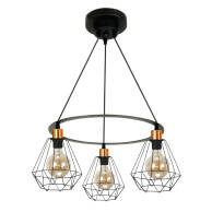 LAMPA WISZĄCA SUFITOWA OKRĄGŁA ŻYRANDOL LOFT NAD STÓŁ DRUCIANE KLOSZE 3xE27 ITZA 14-362