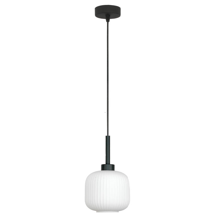 LAMPA SUFITOWA WISZĄCA CZARNA KLOSZ SZKLANY BIAŁY DENZY 15-090Z