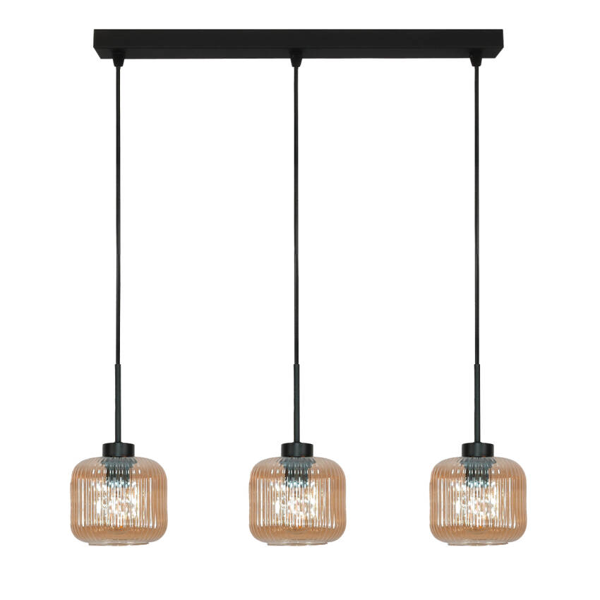 LAMPA WISZĄCA SUFITOWA ZWIS LISTWA BURSZTYNOWY KLOSZ INDUSTRIALNA 3xE27 BEKA AMBER 15-014