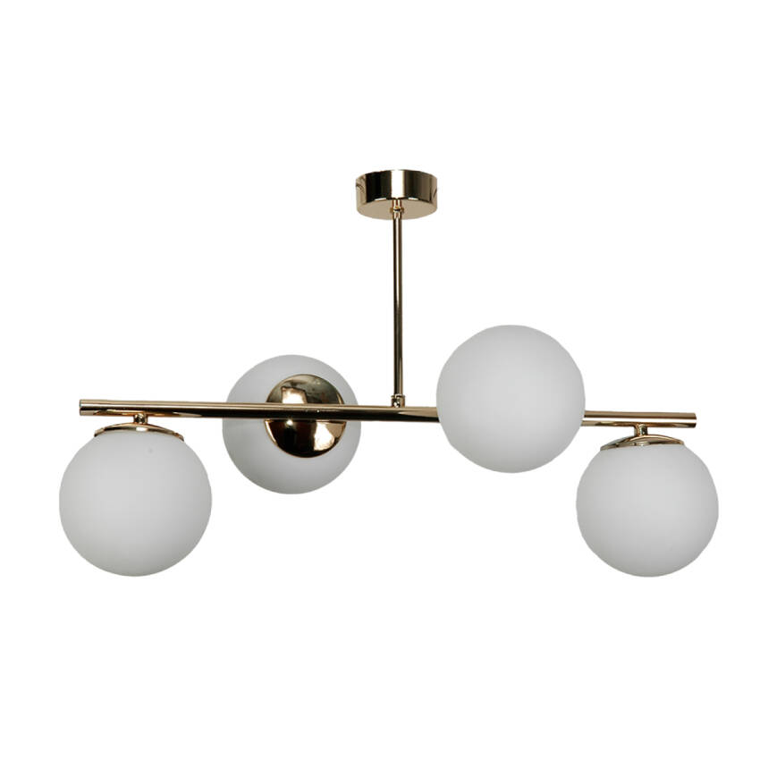LAMPA SUFITOWA WISZĄCA KULE BIAŁE ZŁOTA GLAMOUR DO KUCHNI NAD STÓŁ 4xE14 TITAN GOLD 15-581